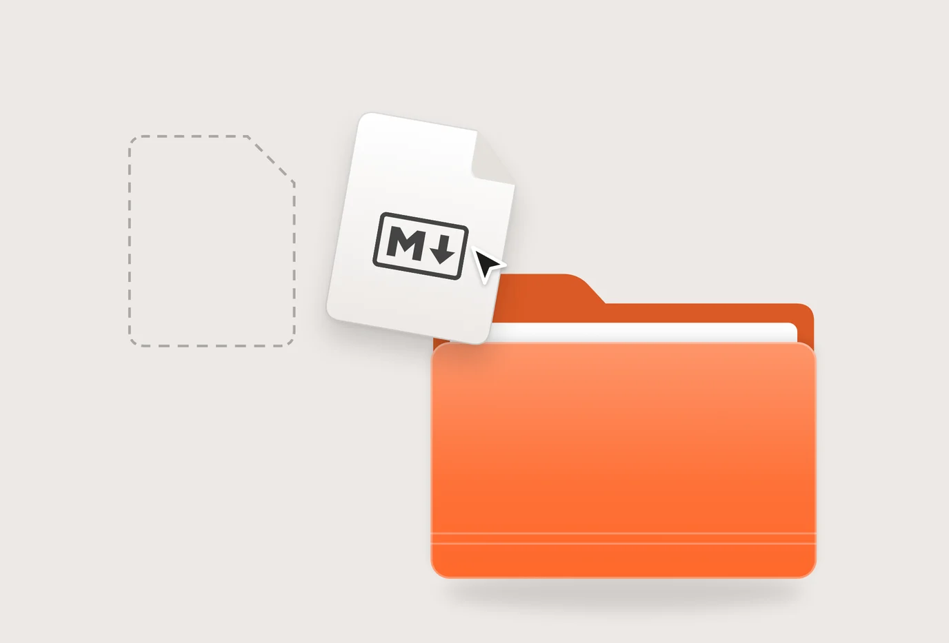 A Markdown file being dropped into an orange folder